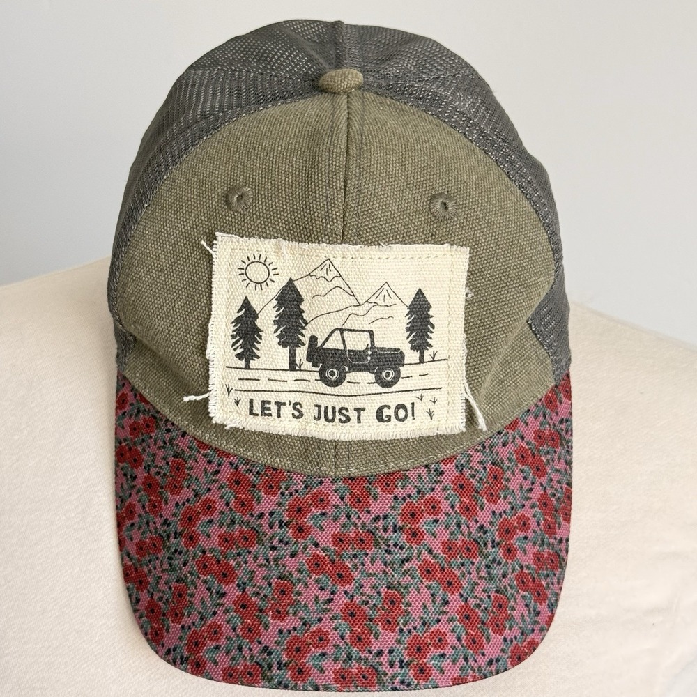 Natural Life Green Floral Trucker Hat Let's Just Go OS Adjustable Cabin Boho
